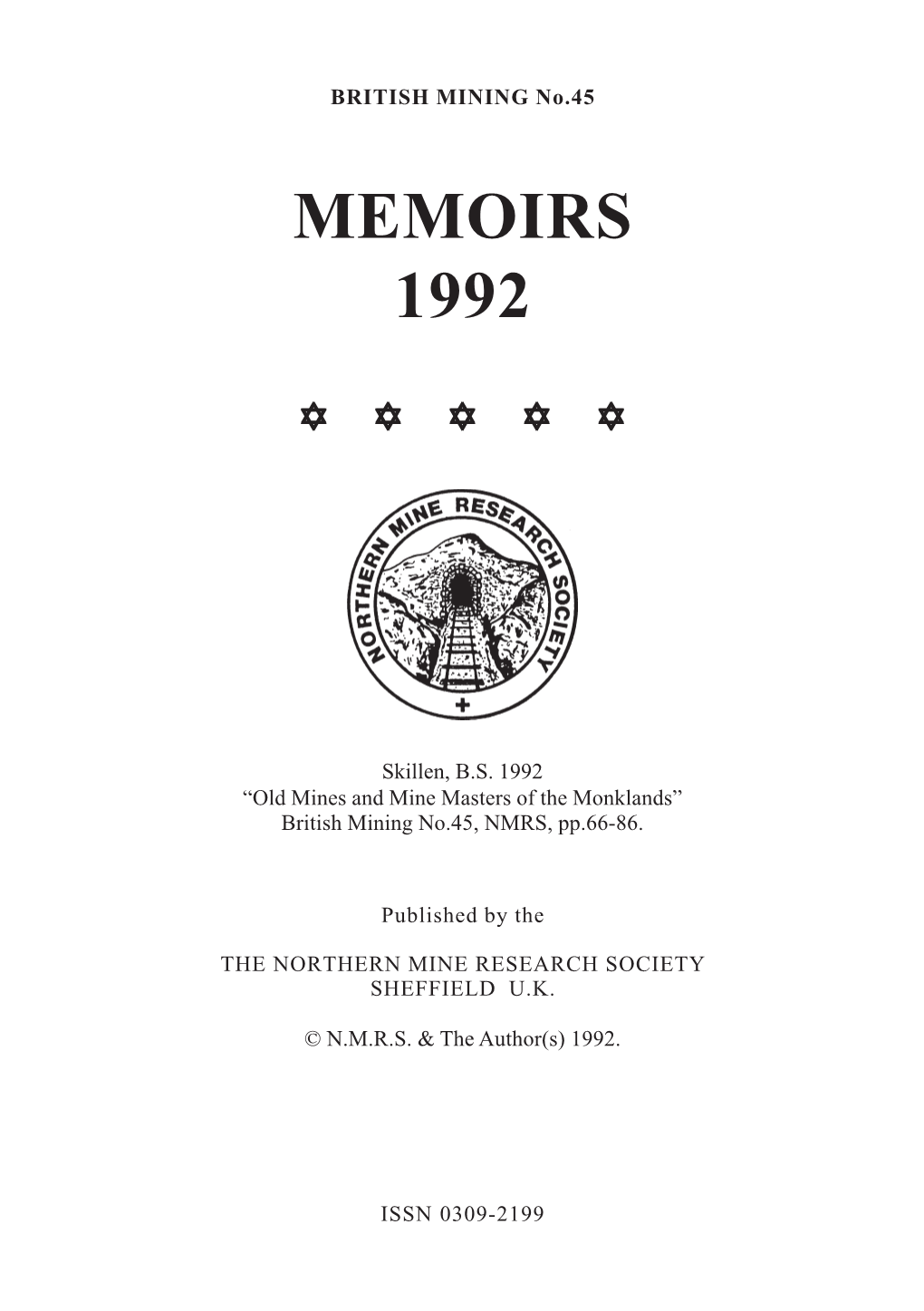 Old Mines and Mine Masters of the Monklands” British Mining No.45, NMRS, Pp.66-86