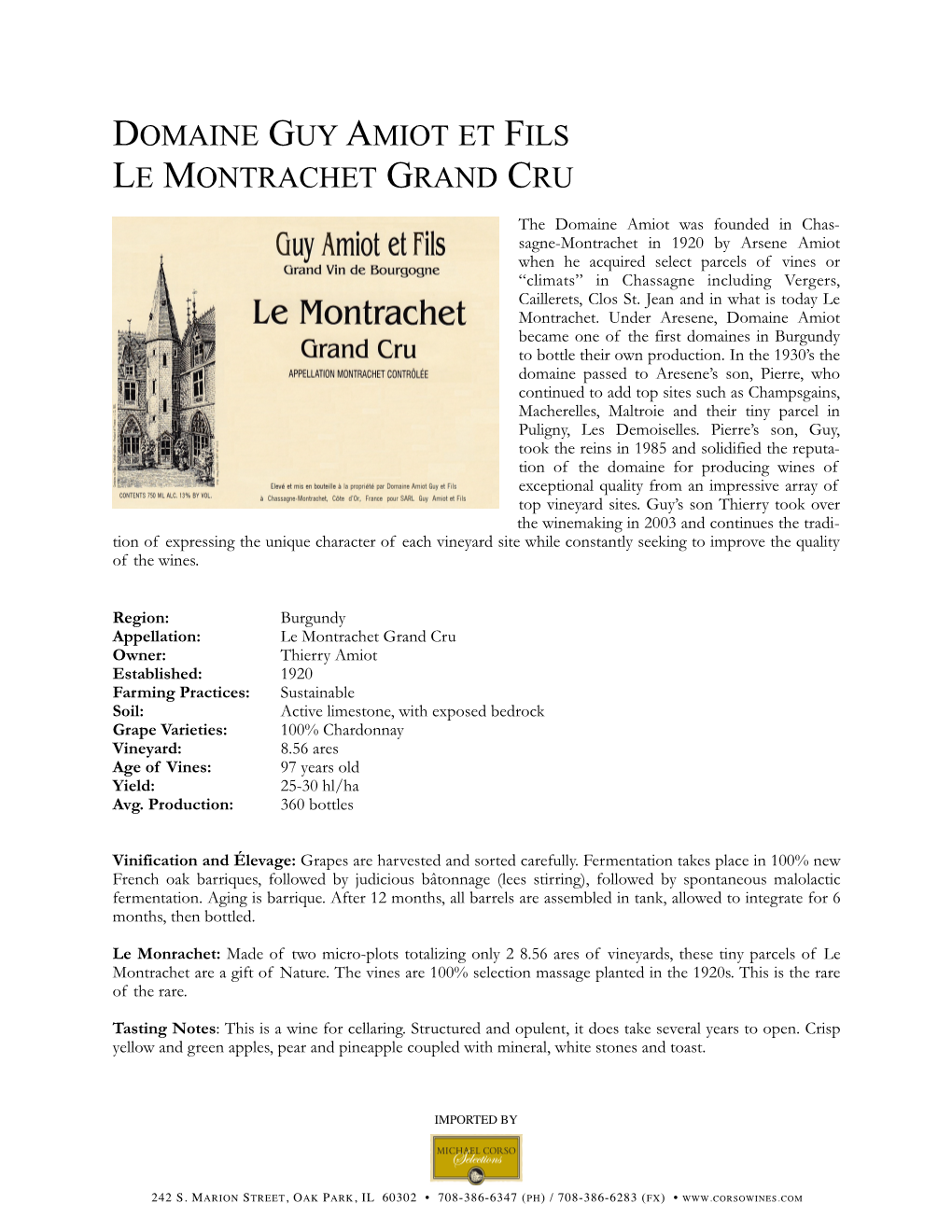 Le Montrachet Amiot Tech Sheet