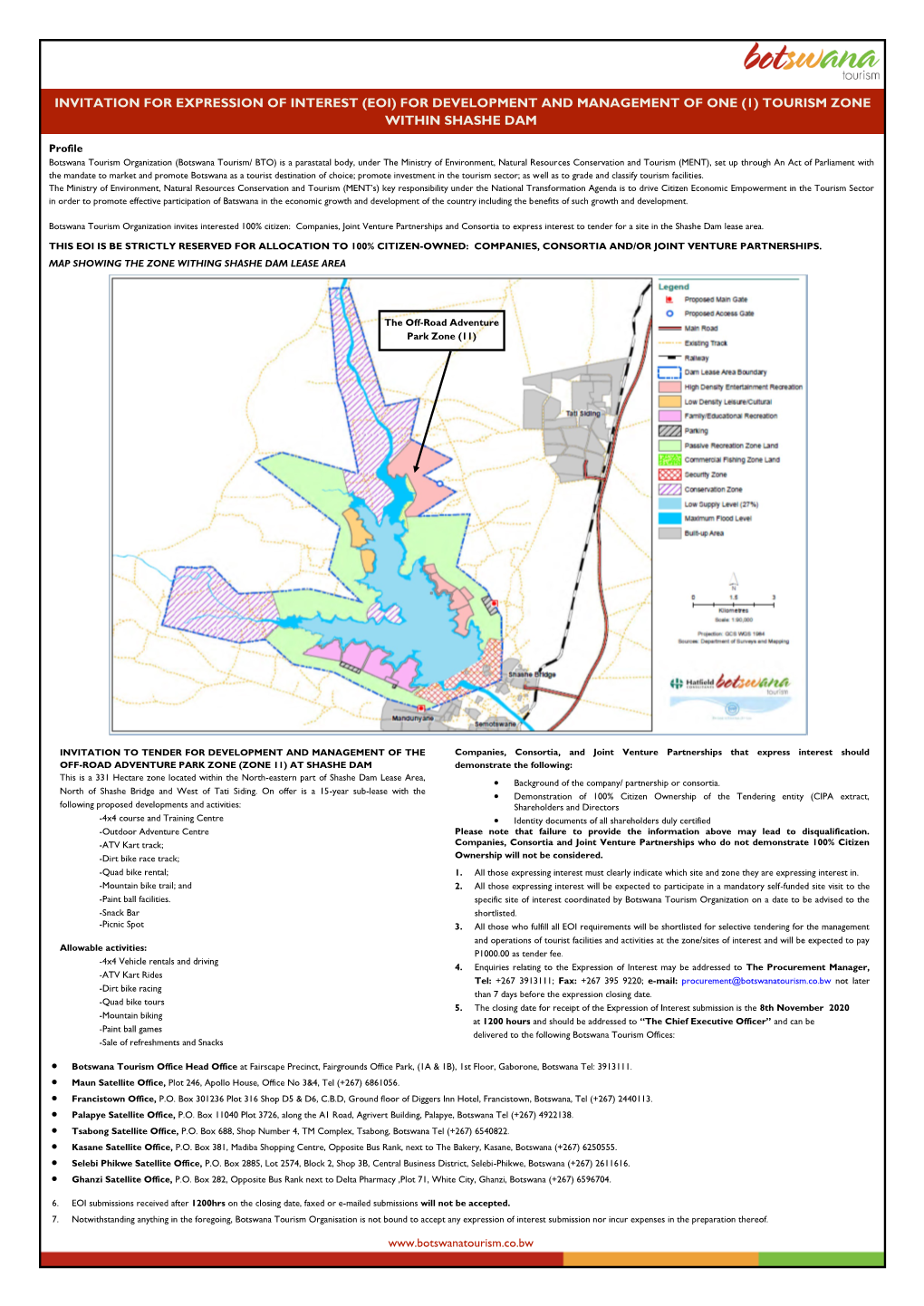 Invitation for Expression of Interest (Eoi) for Development and Management of One (1) Tourism Zone Within Shashe Dam