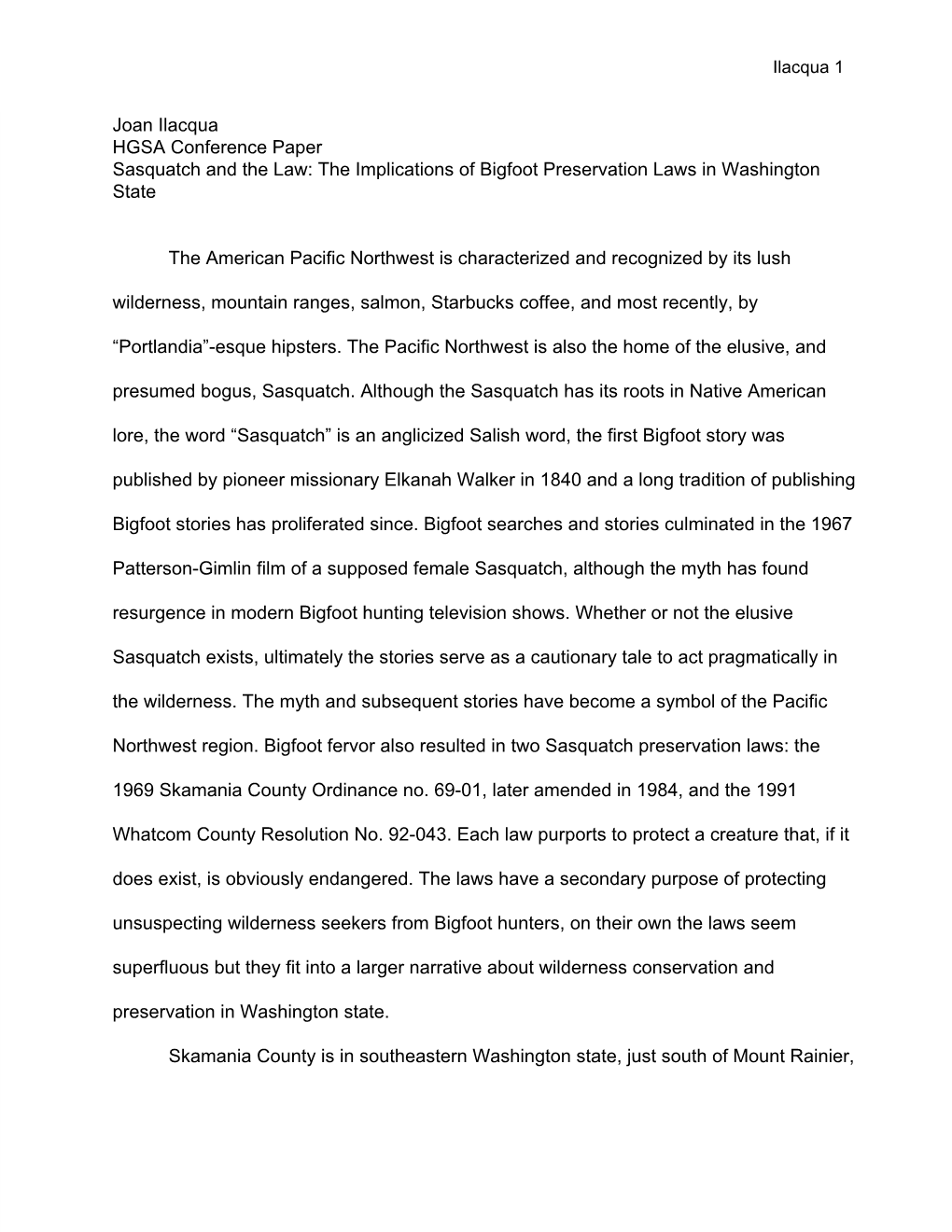 Sasquatch and the Law: the Implications of Bigfoot Preservation Laws in Washington State