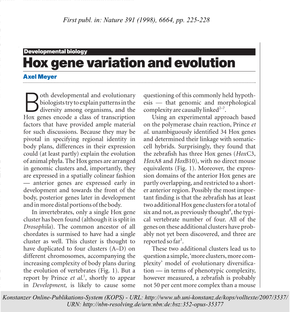 Hox Gene Variation and Evolution
