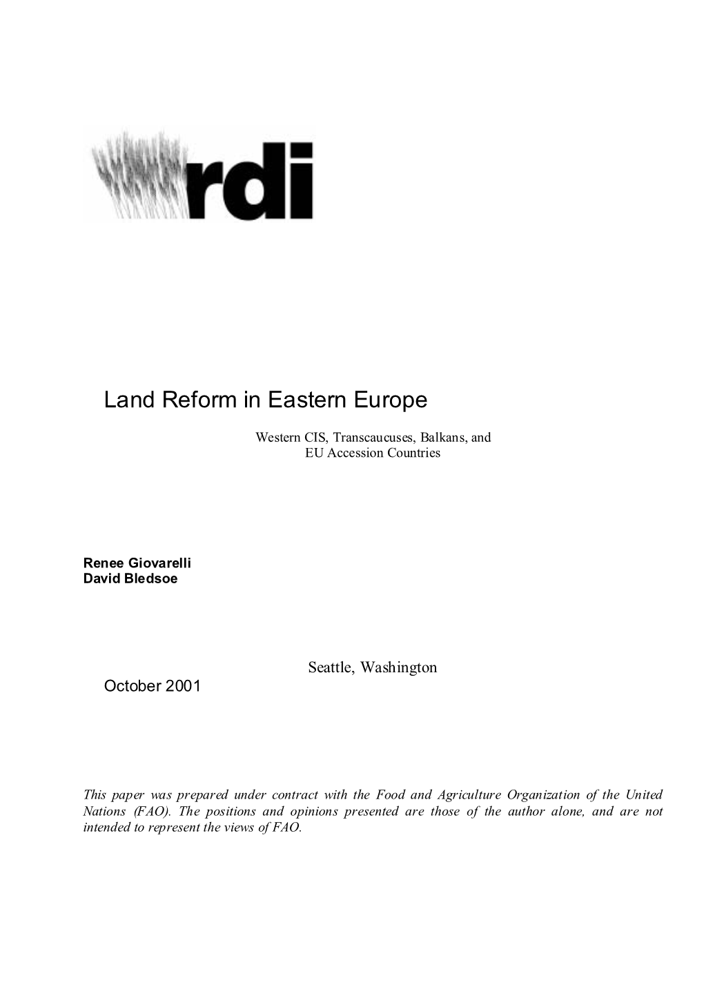 Land Reform in Eastern Europe