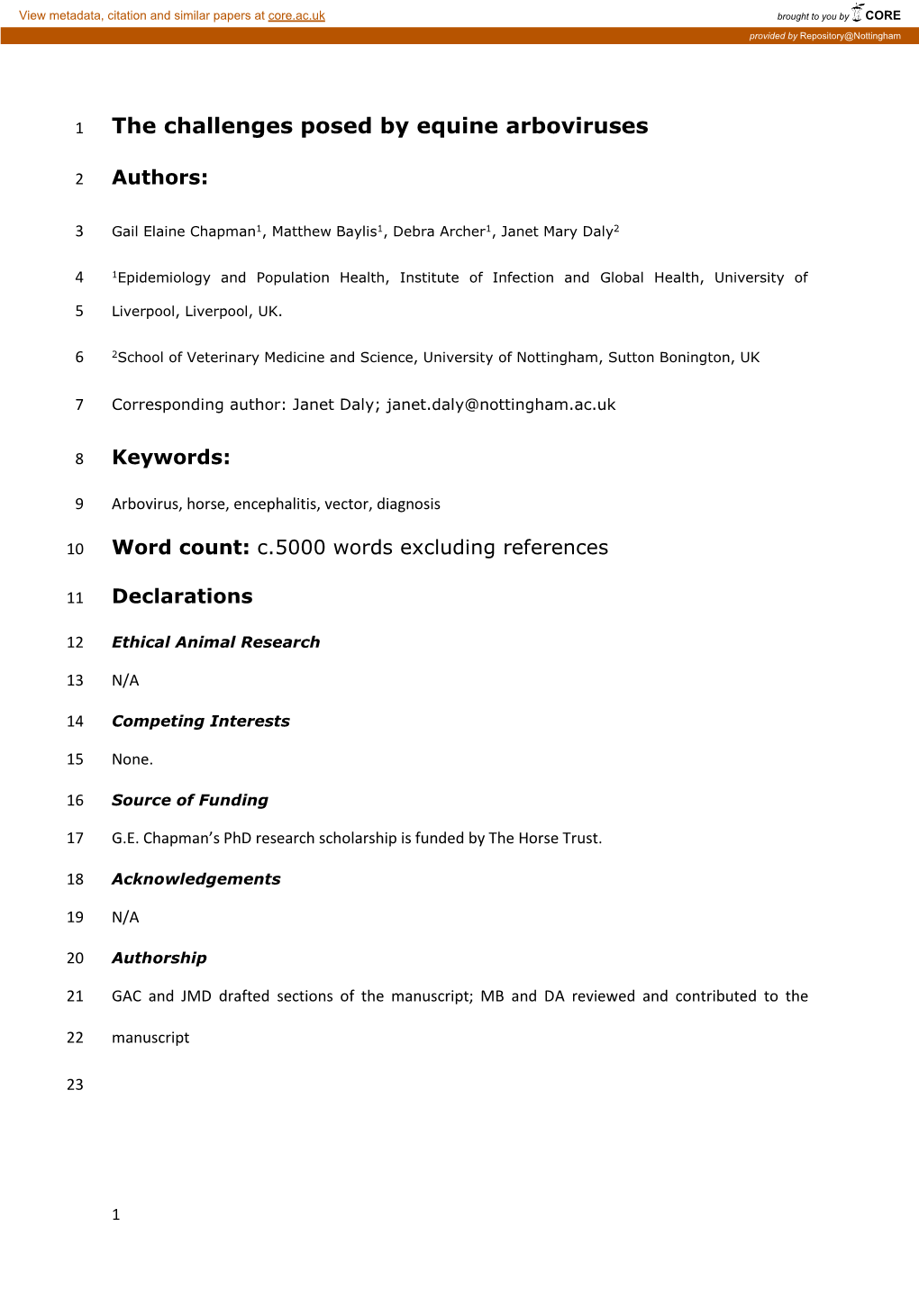 The Challenges Posed by Equine Arboviruses