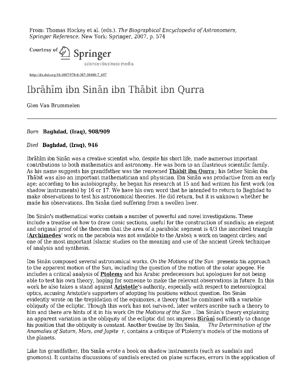 Ibrāhīm Ibn Sinān Ibn Thābit Ibn Qurra