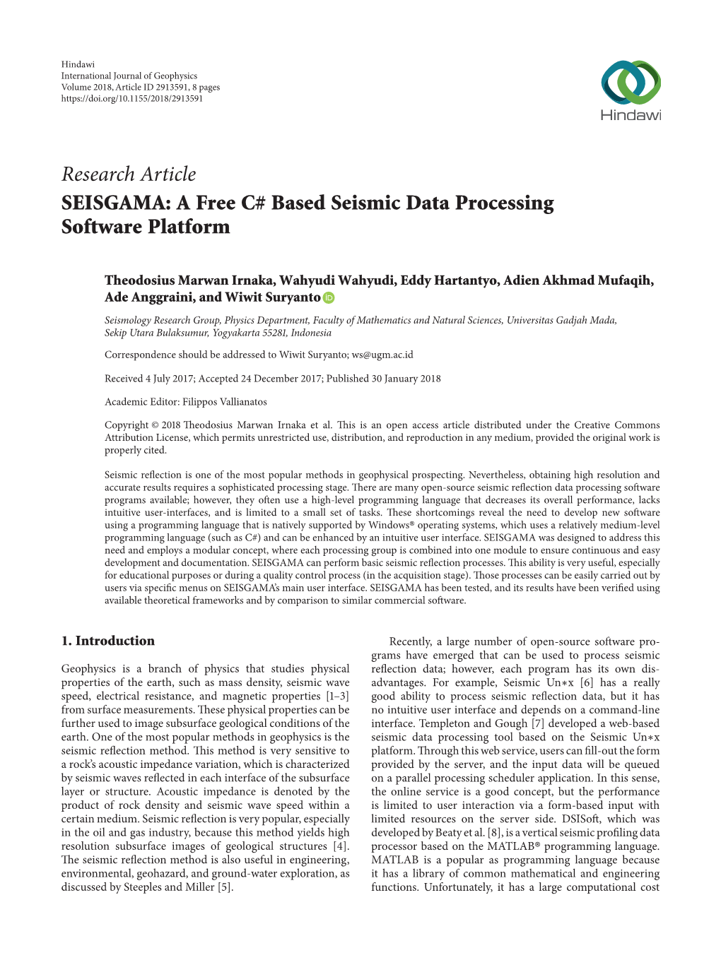 SEISGAMA: a Free C# Based Seismic Data Processing Software Platform