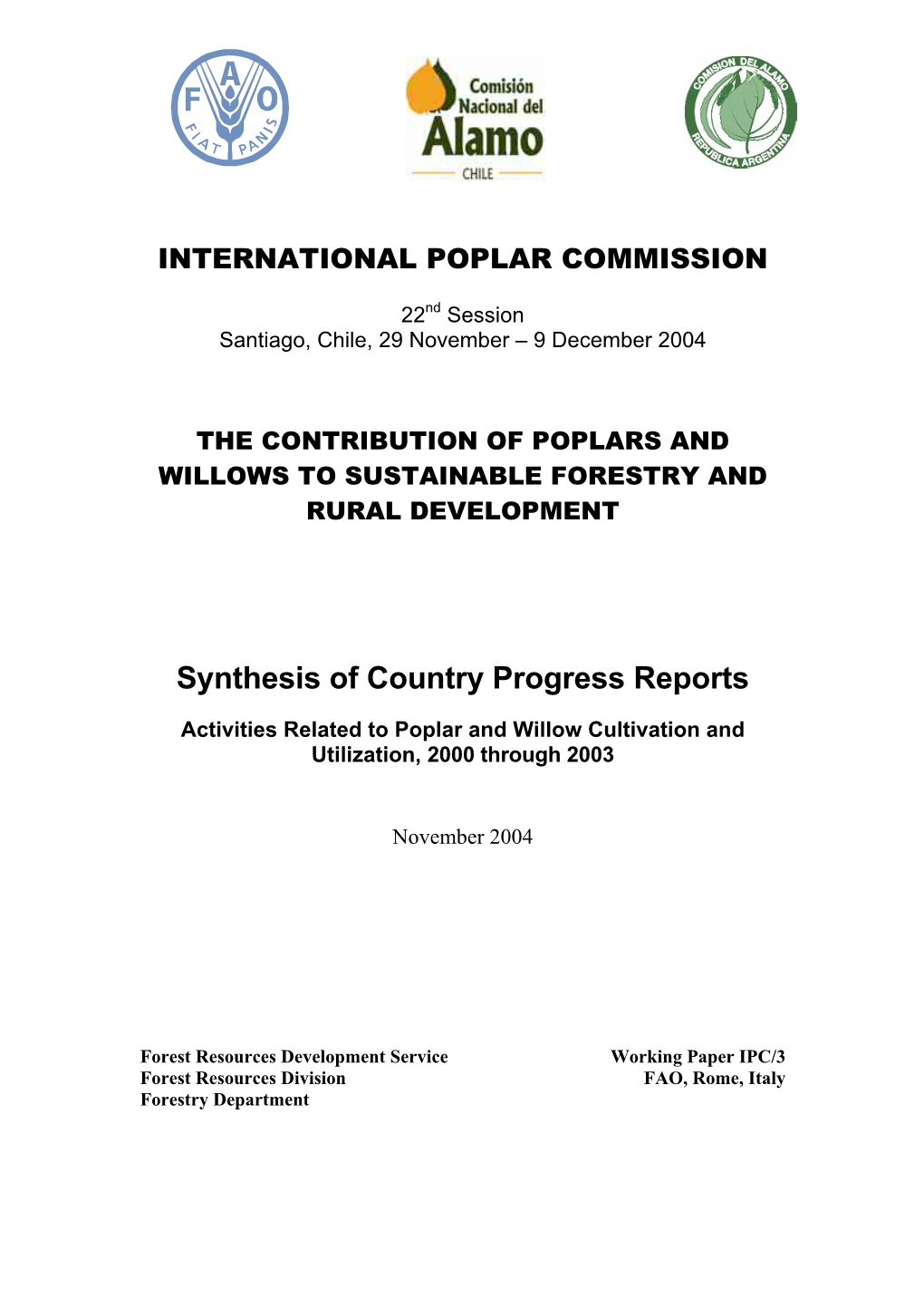 Synthesis of Country Progress Reports