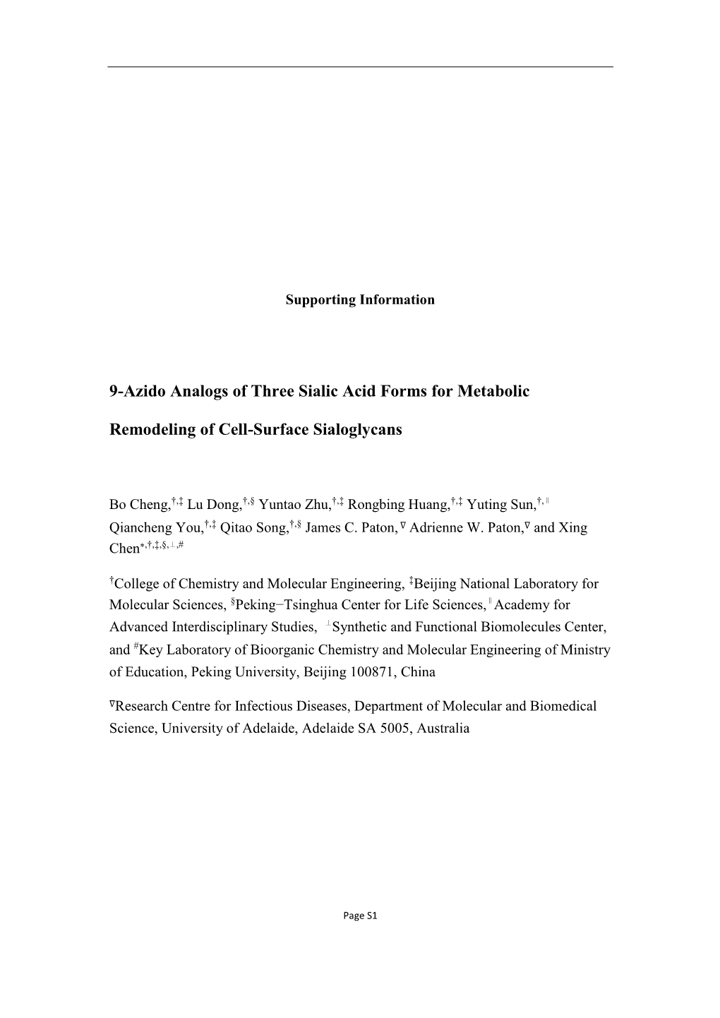 9-Azido Analogs of Three Sialic Acid Forms for Metabolic Remodeling Of