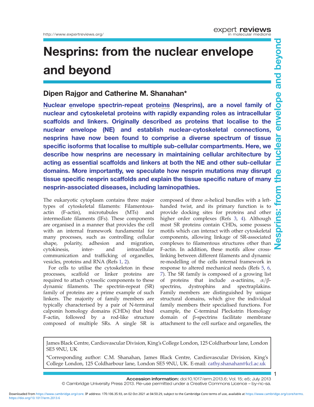 Nesprins: from the Nuclear Envelope and Beyond