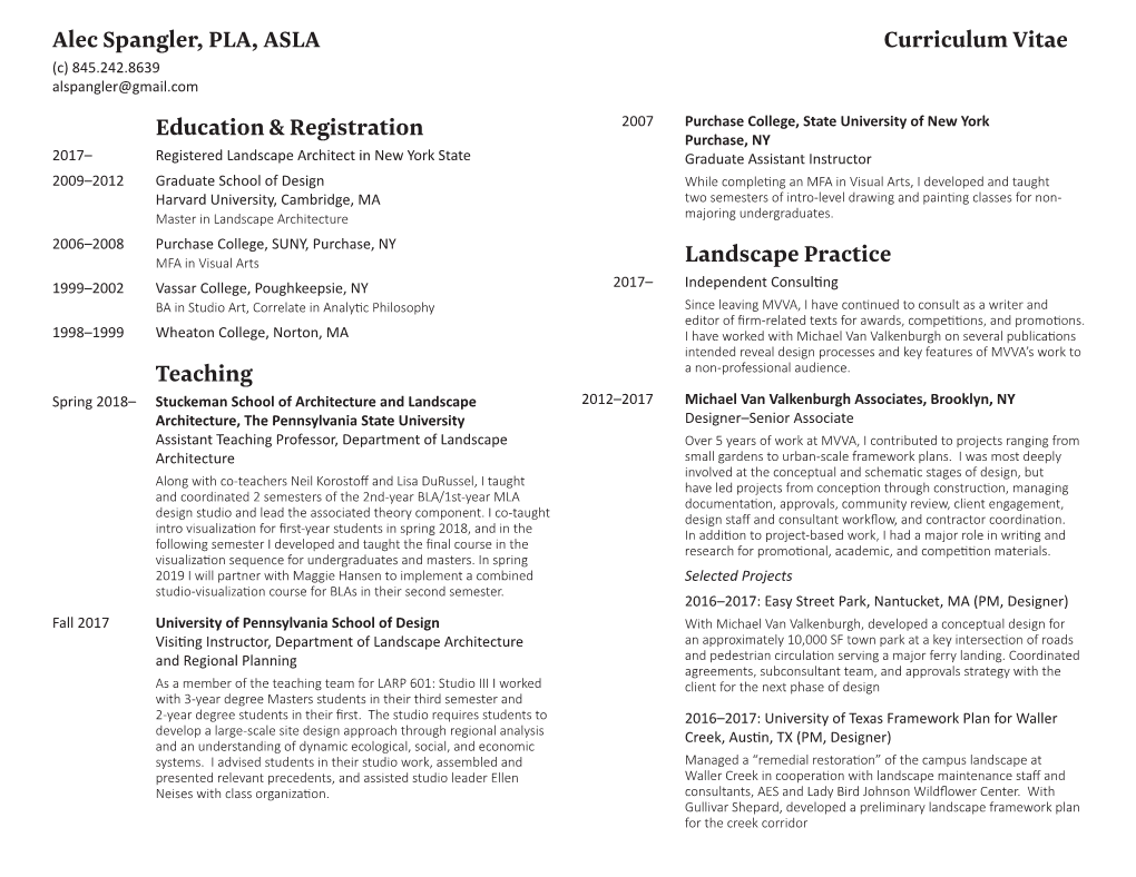 Alec Spangler, PLA, ASLA Education & Registration Teaching Landscape