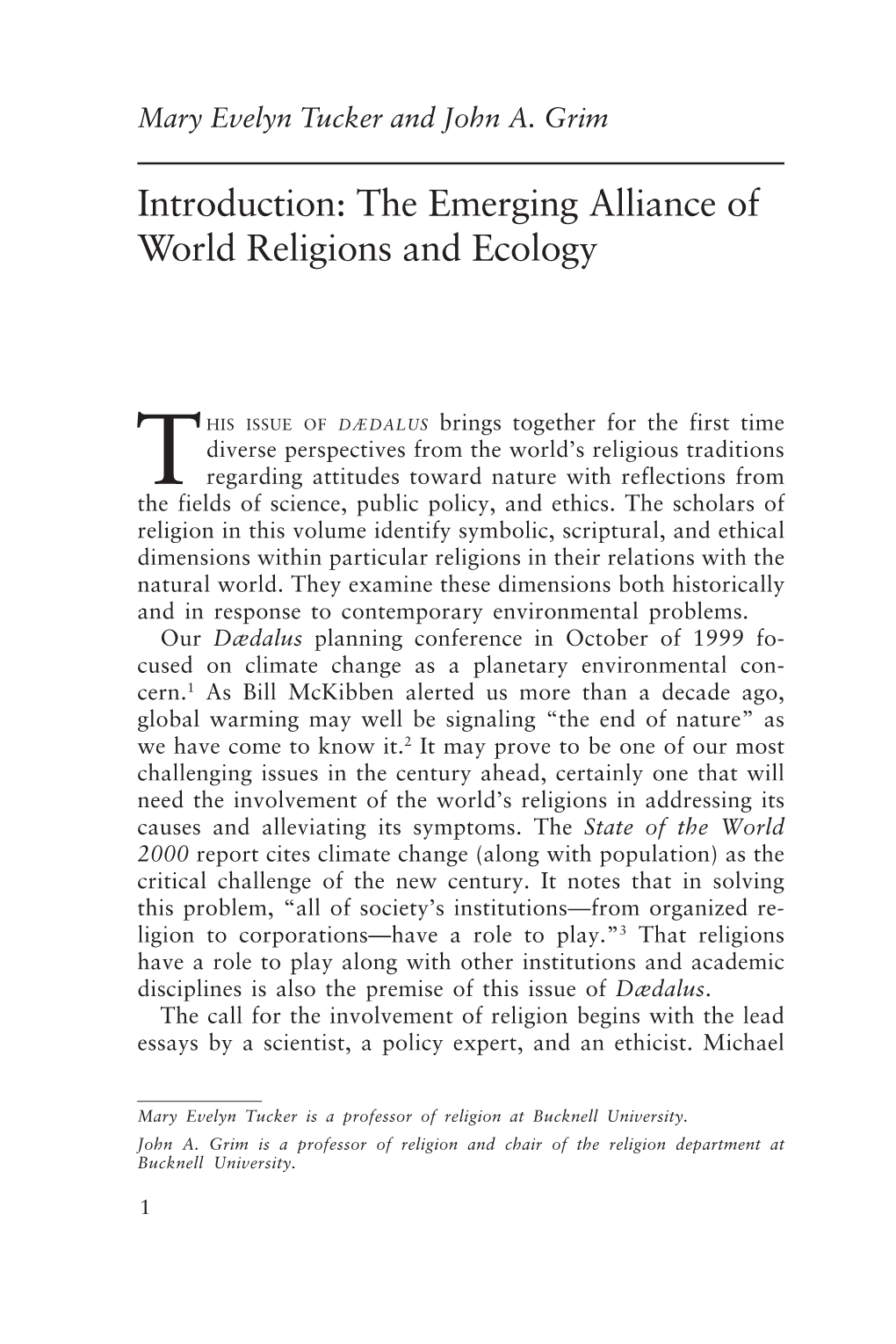 Introduction: the Emerging Alliance of World Religions and Ecology