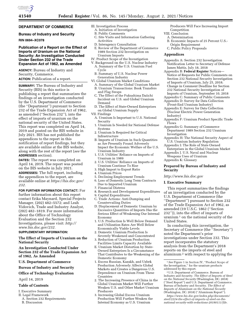 Federal Register/Vol. 86, No. 145/Monday, August 2, 2021/Notices