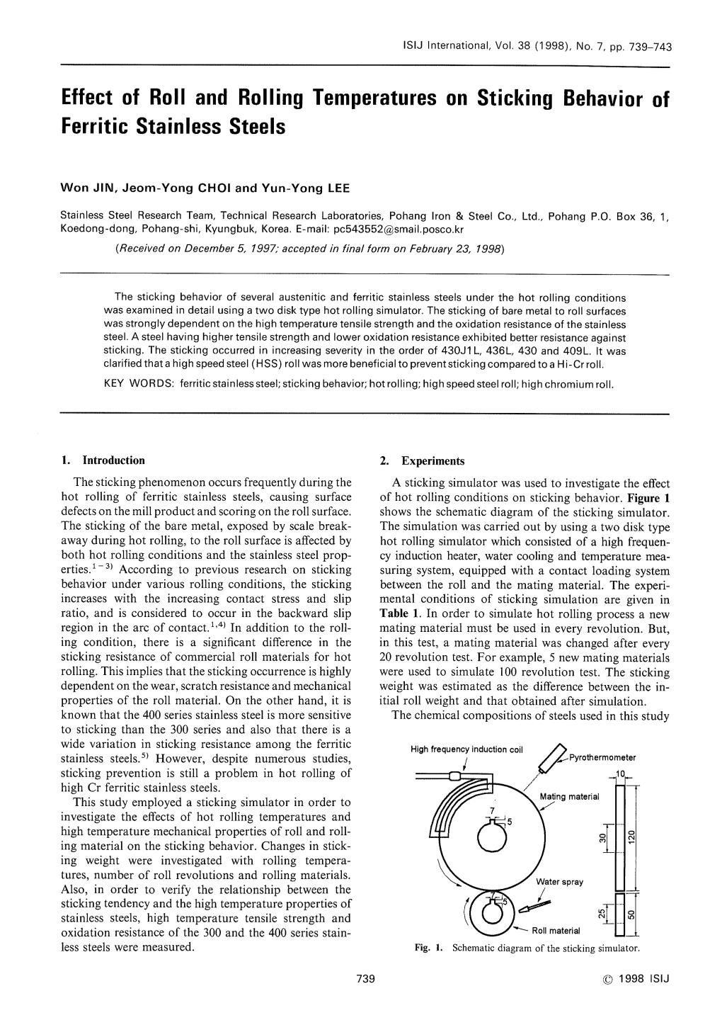 Rolling Temperatures on Sticking Behavior of Ferritic Stainless Steels