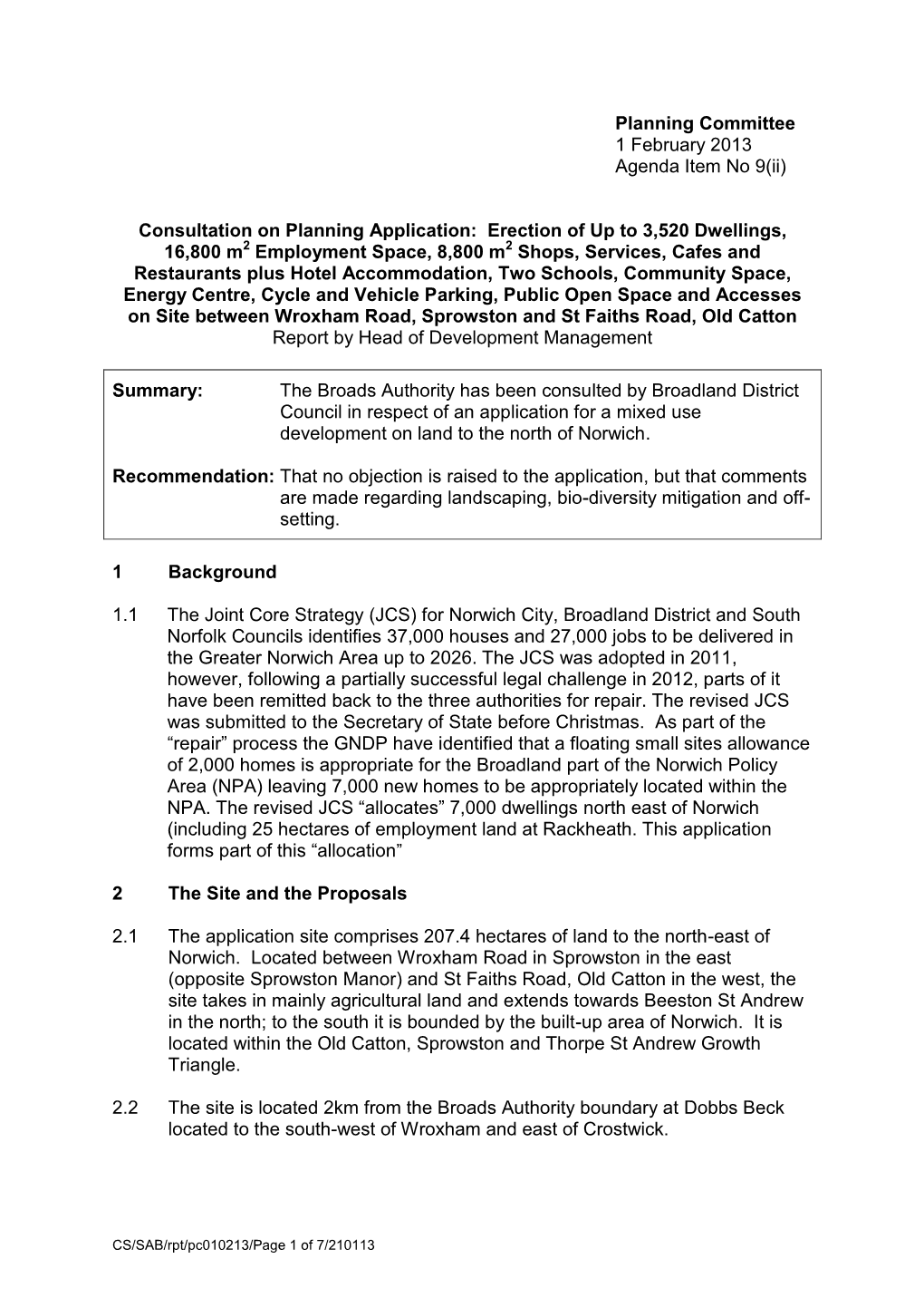 Consultation on Planning Applications Site Between Wroxham Road