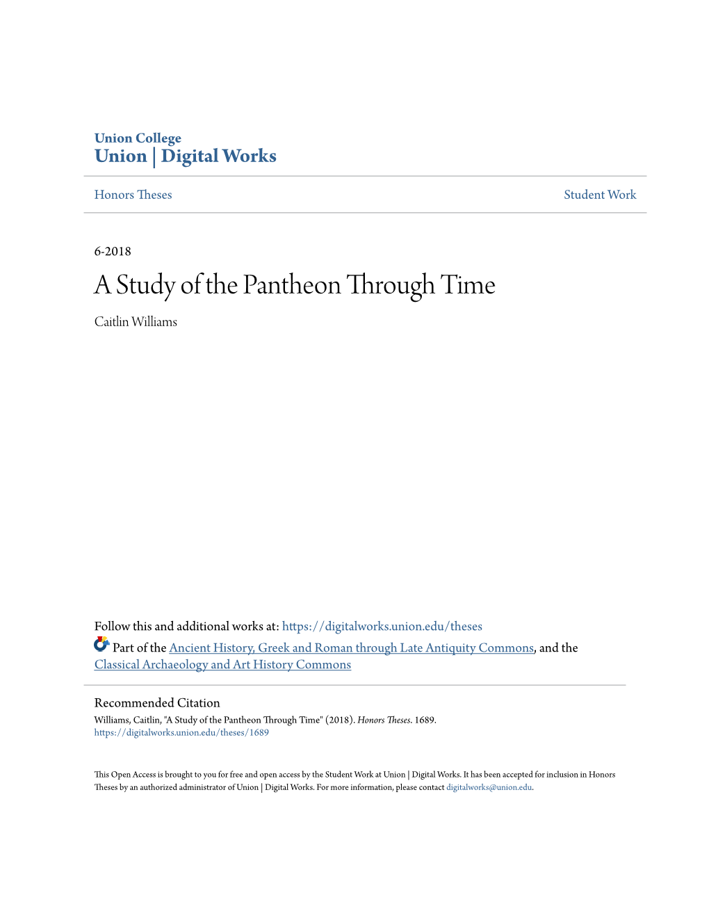 A Study of the Pantheon Through Time Caitlin Williams