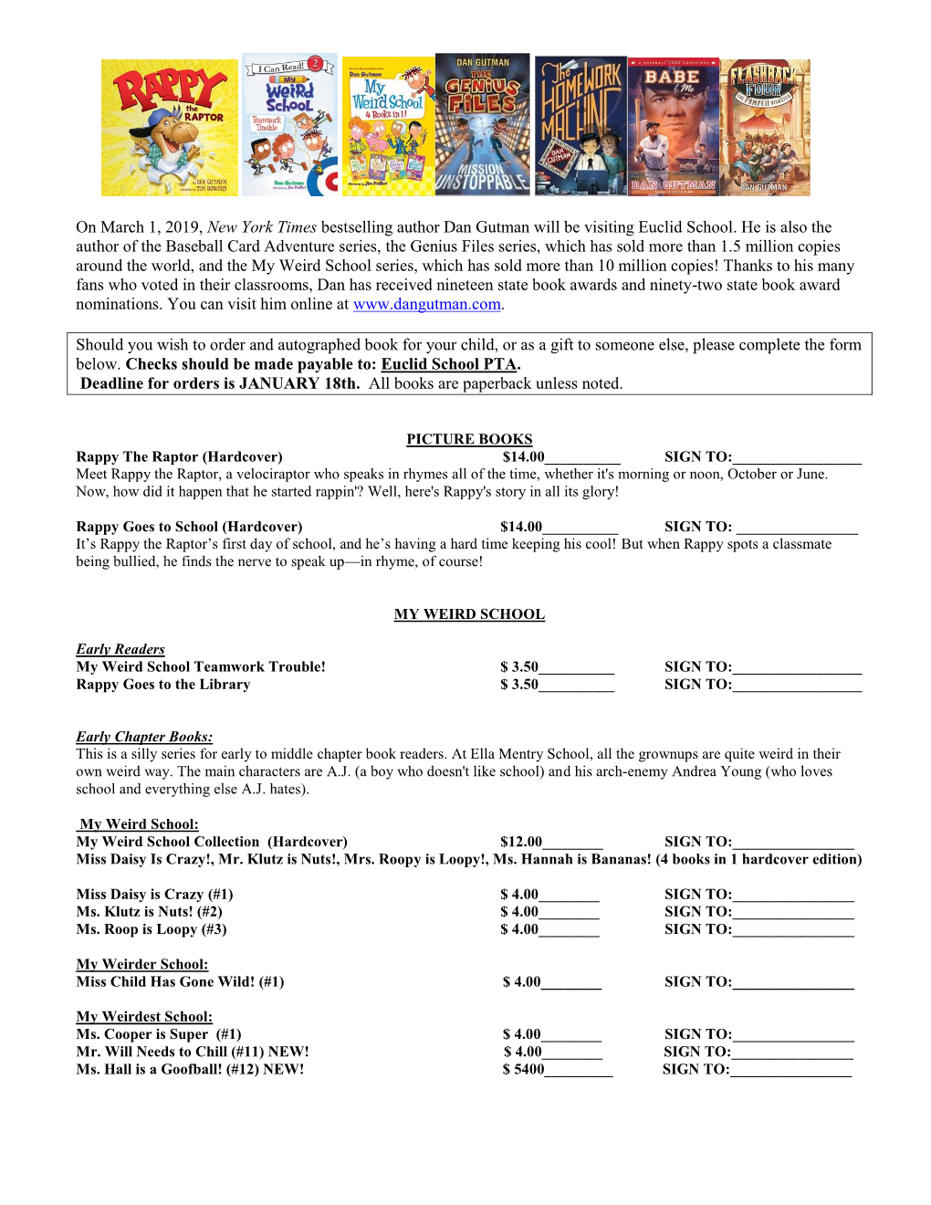 Dan Gutman Book Order Form