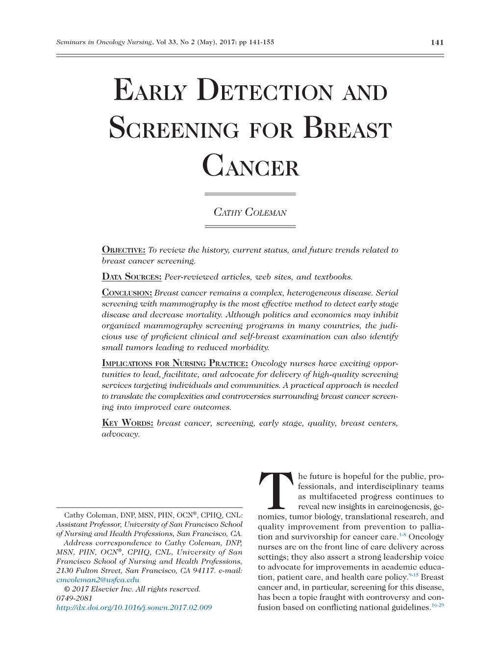 Early Detection and Screening for Breast Cancer