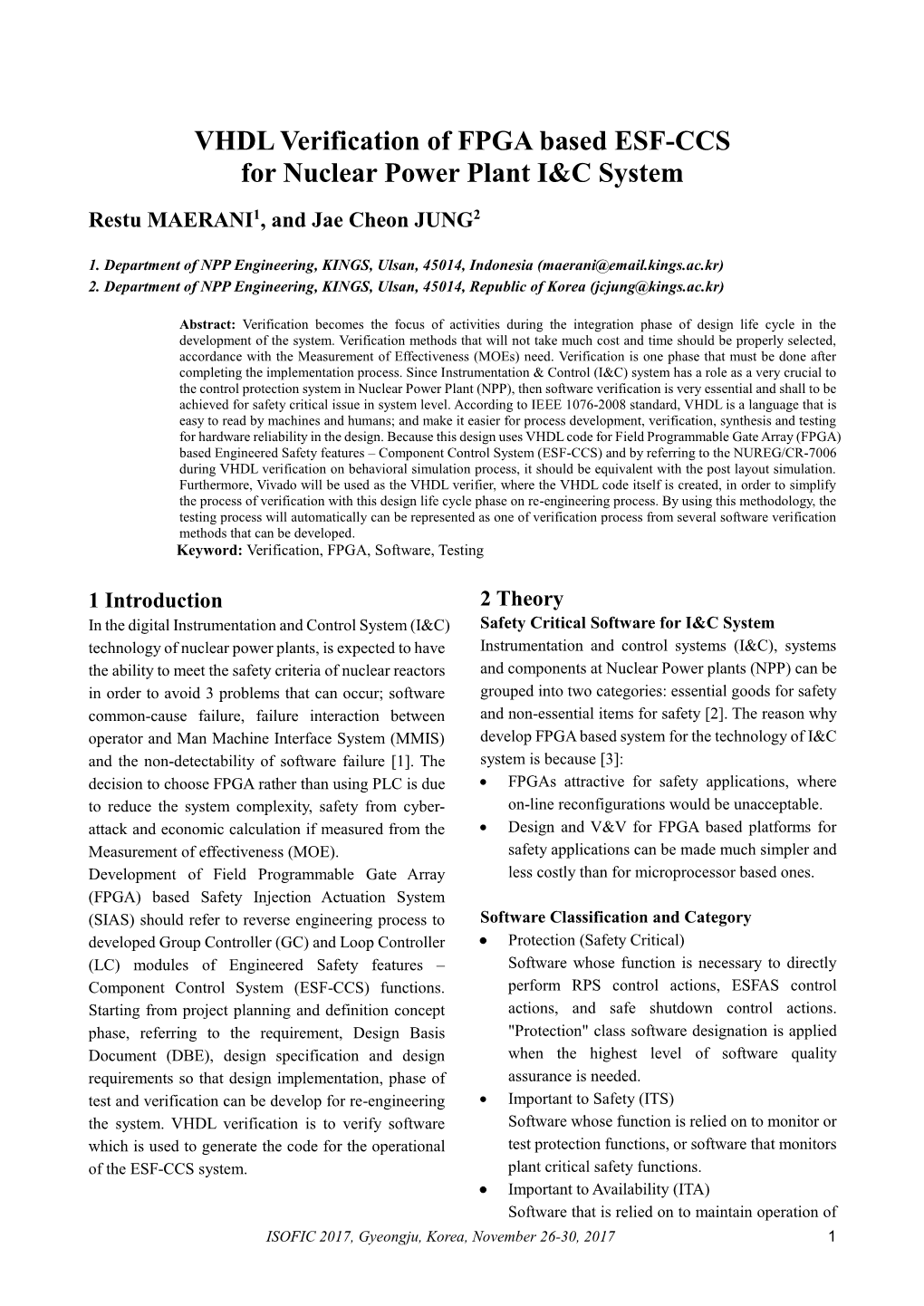 VHDL Verification of FPGA Based ESF-CCS for Nuclear Power Plant I&C