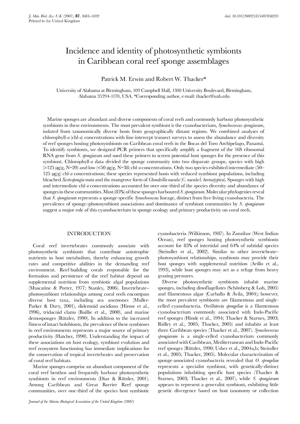 Incidence and Identity of Photosynthetic Symbionts in Caribbean Coral Reef Sponge Assemblages