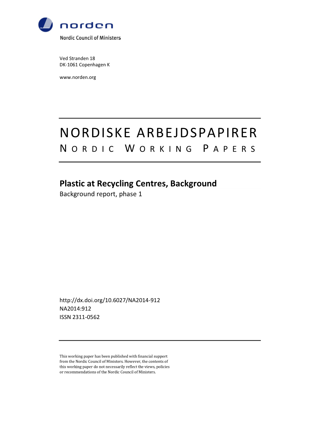 Plastic at Recycling Centres, Background Background Report, Phase 1