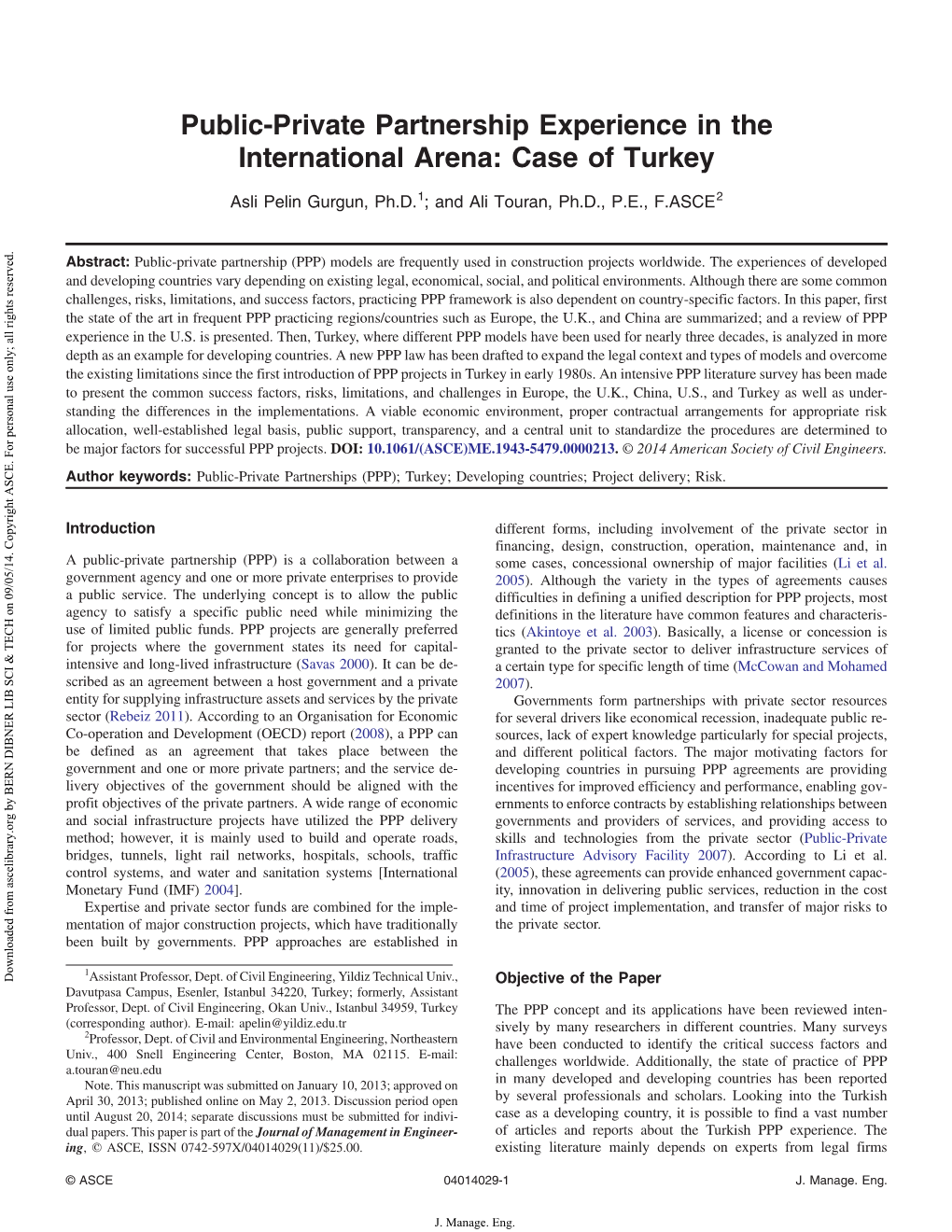 Public-Private Partnership Experience in the International Arena: Case of Turkey