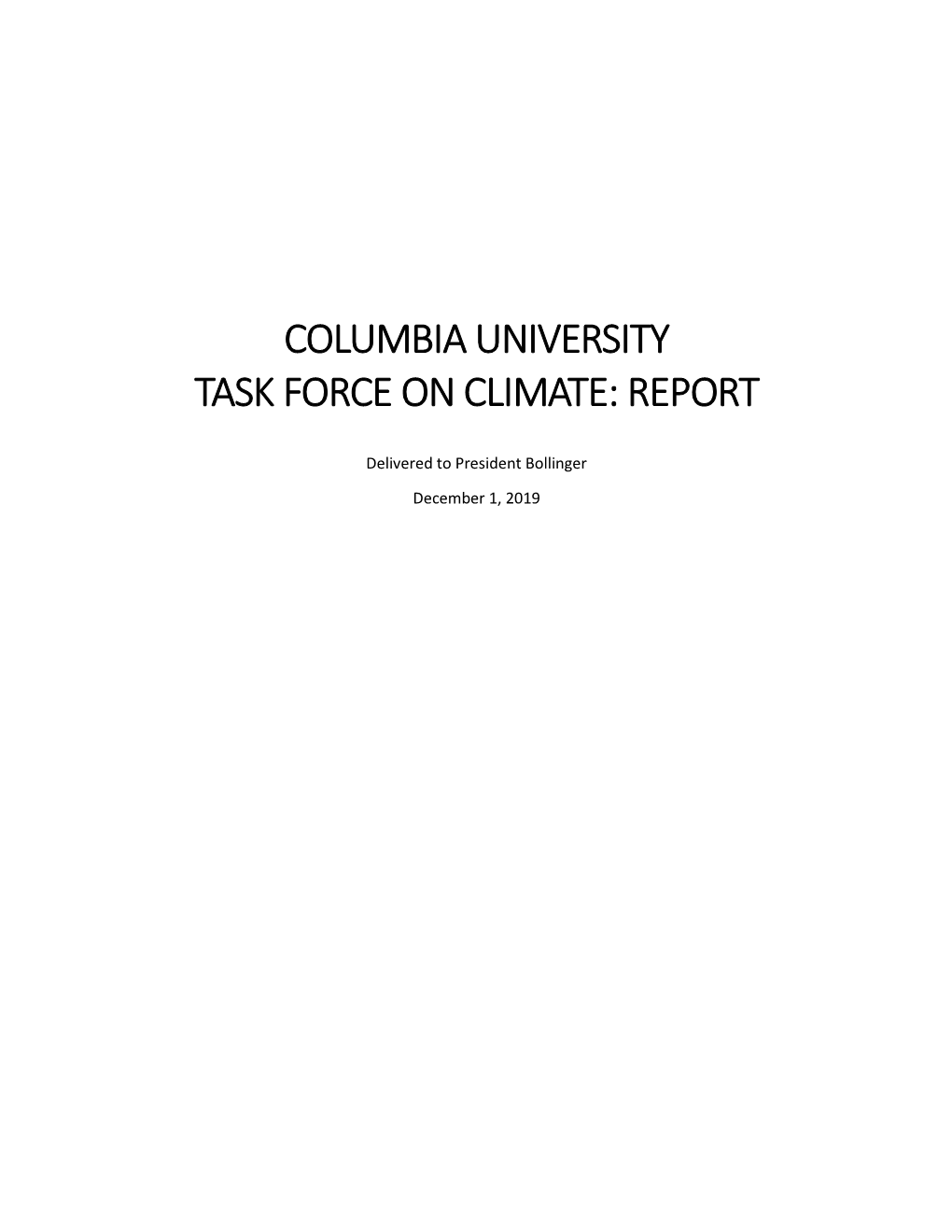 Columbia University Task Force on Climate: Report