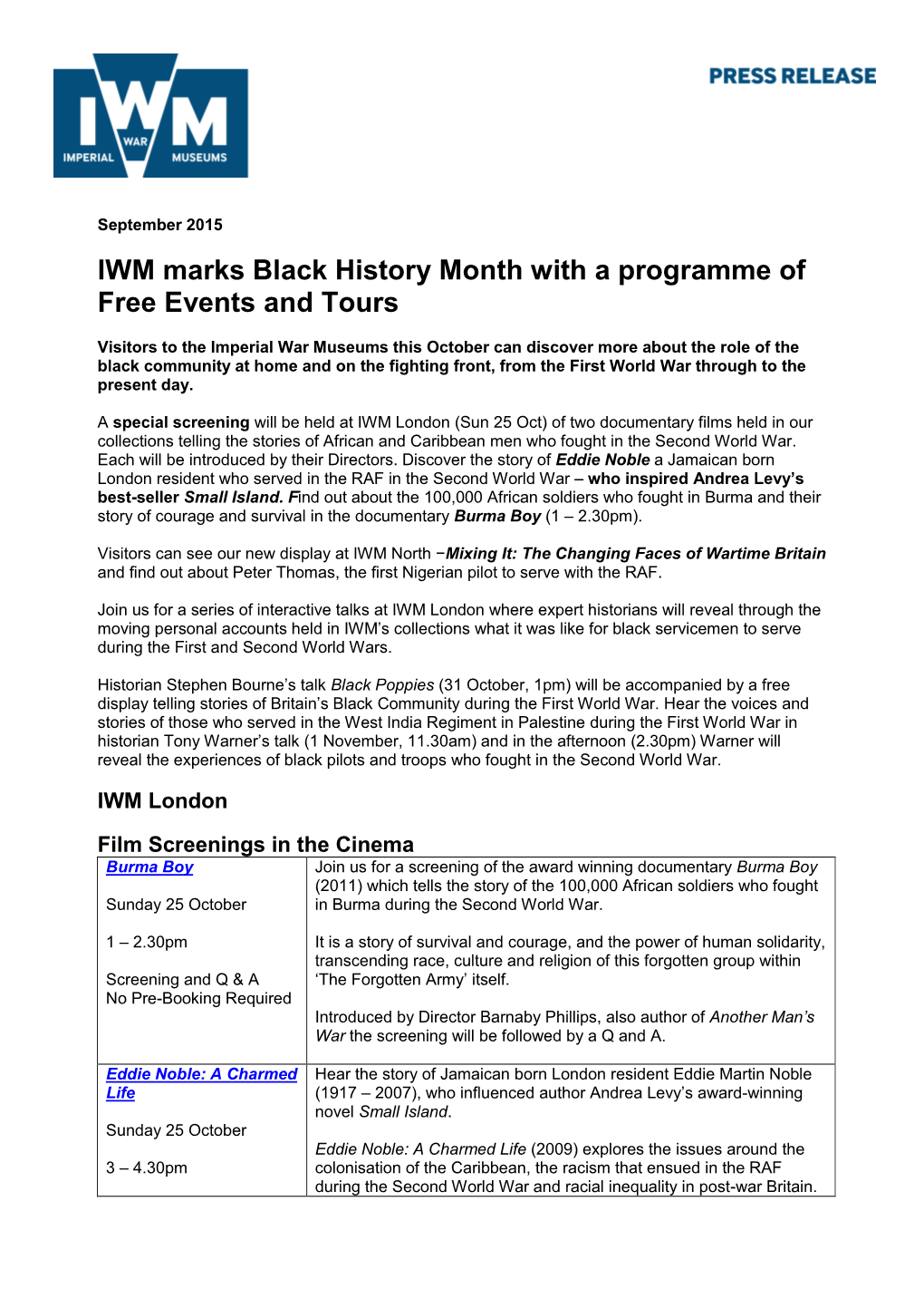Black History Month with a Programme of Free Events and Tours