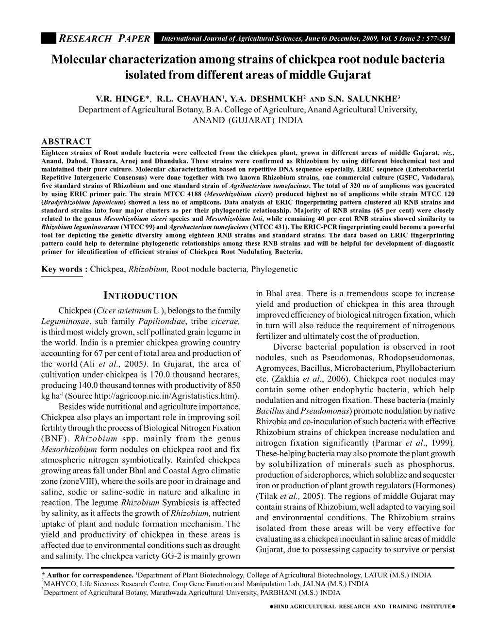 Molecular Characterization Among Strains of Chickpea Root Nodule Bacteria Isolated from Different Areas of Middle Gujarat