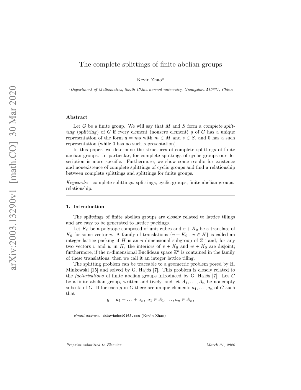 The Complete Splittings of Finite Abelian Groups