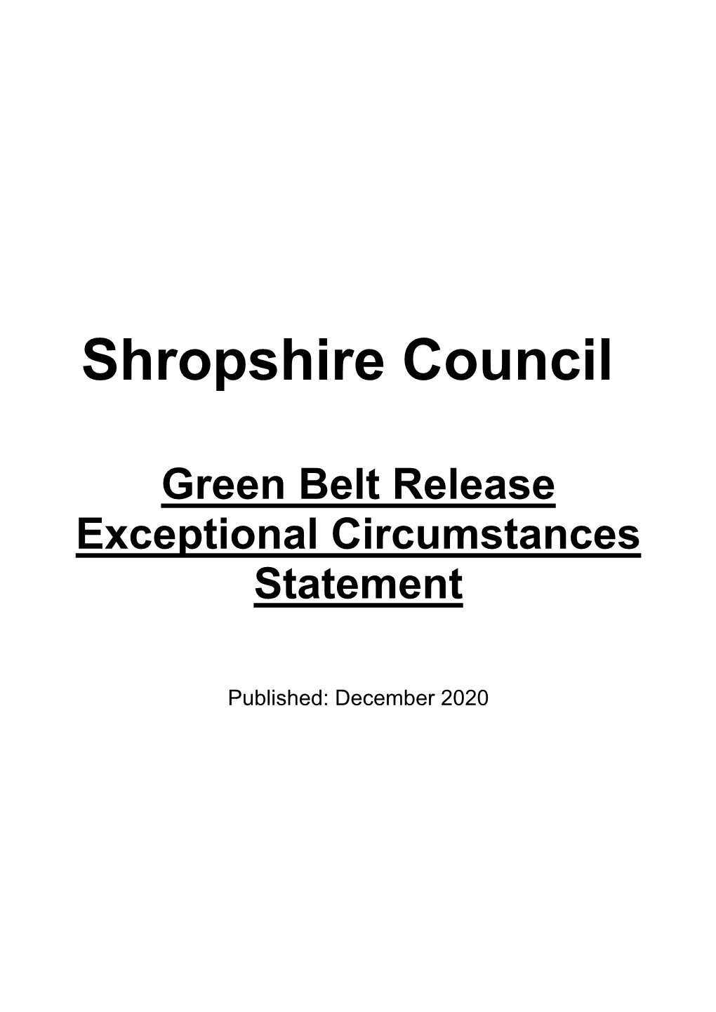 Green Belt Release Exceptional Circumstances Statement