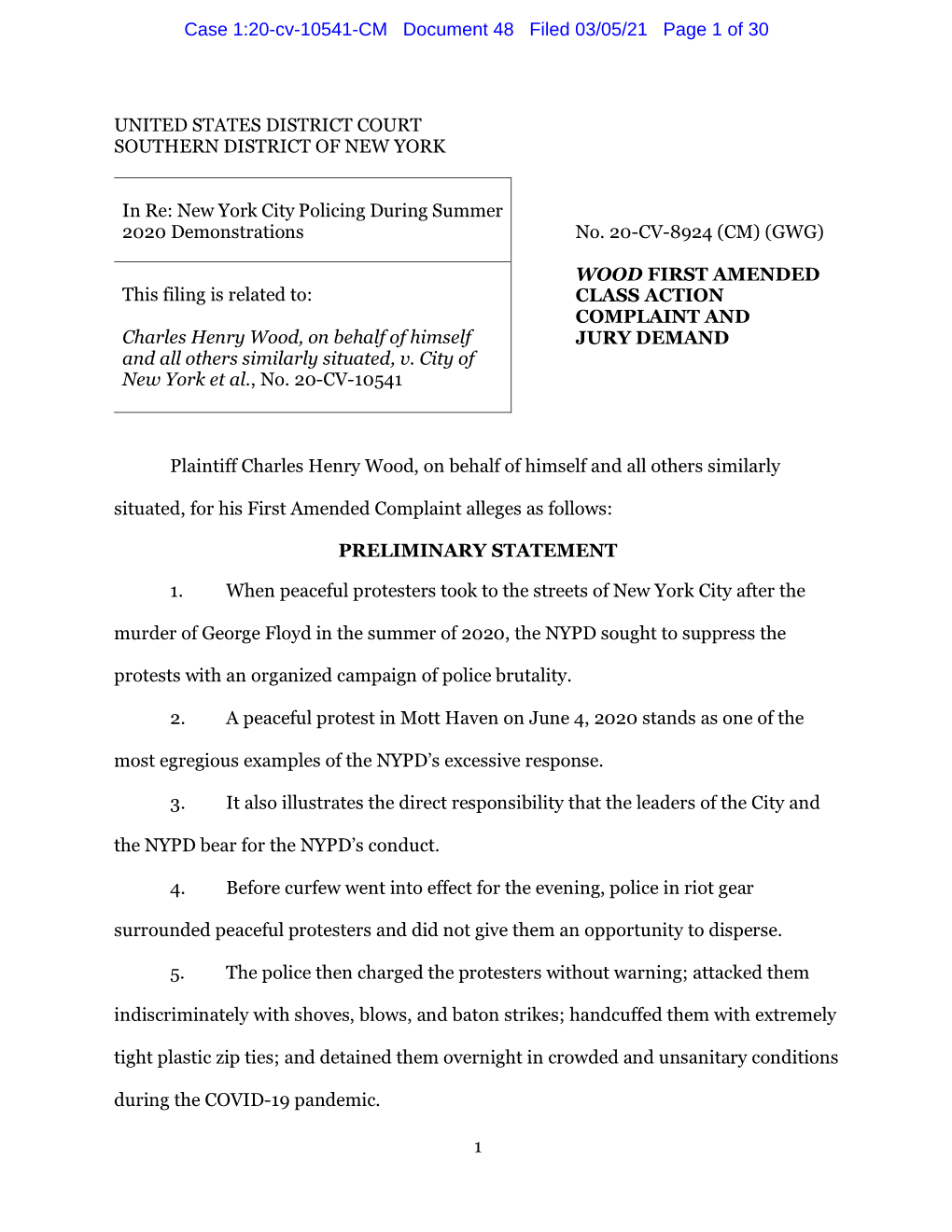 First Amended Complaint Alleges As Follows