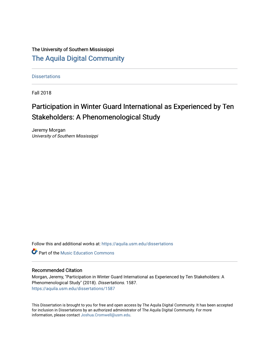 Participation in Winter Guard International As Experienced by Ten Stakeholders: a Phenomenological Study