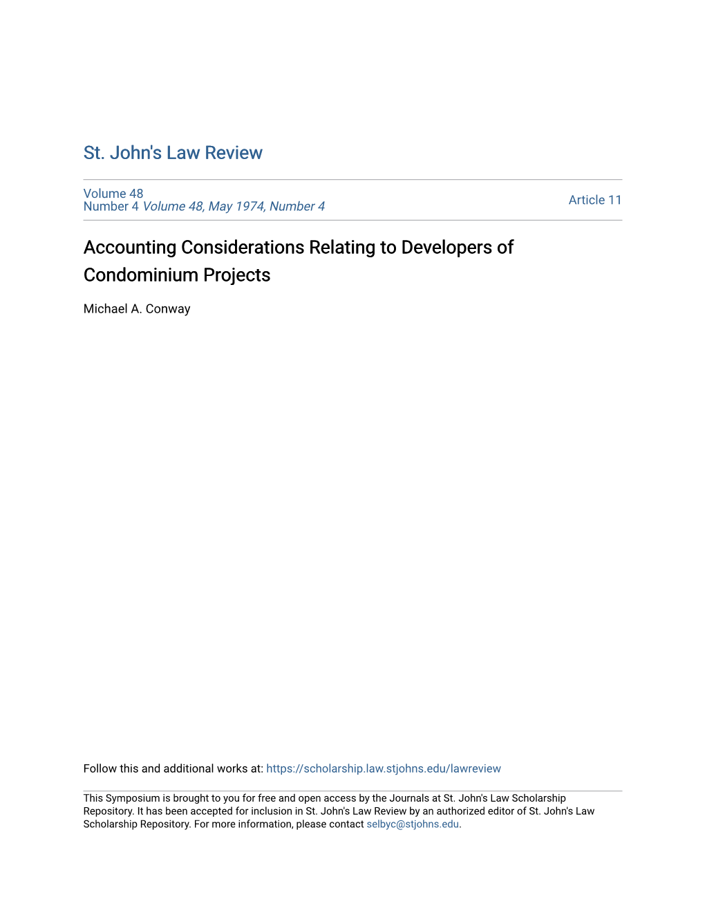 Accounting Considerations Relating to Developers of Condominium Projects