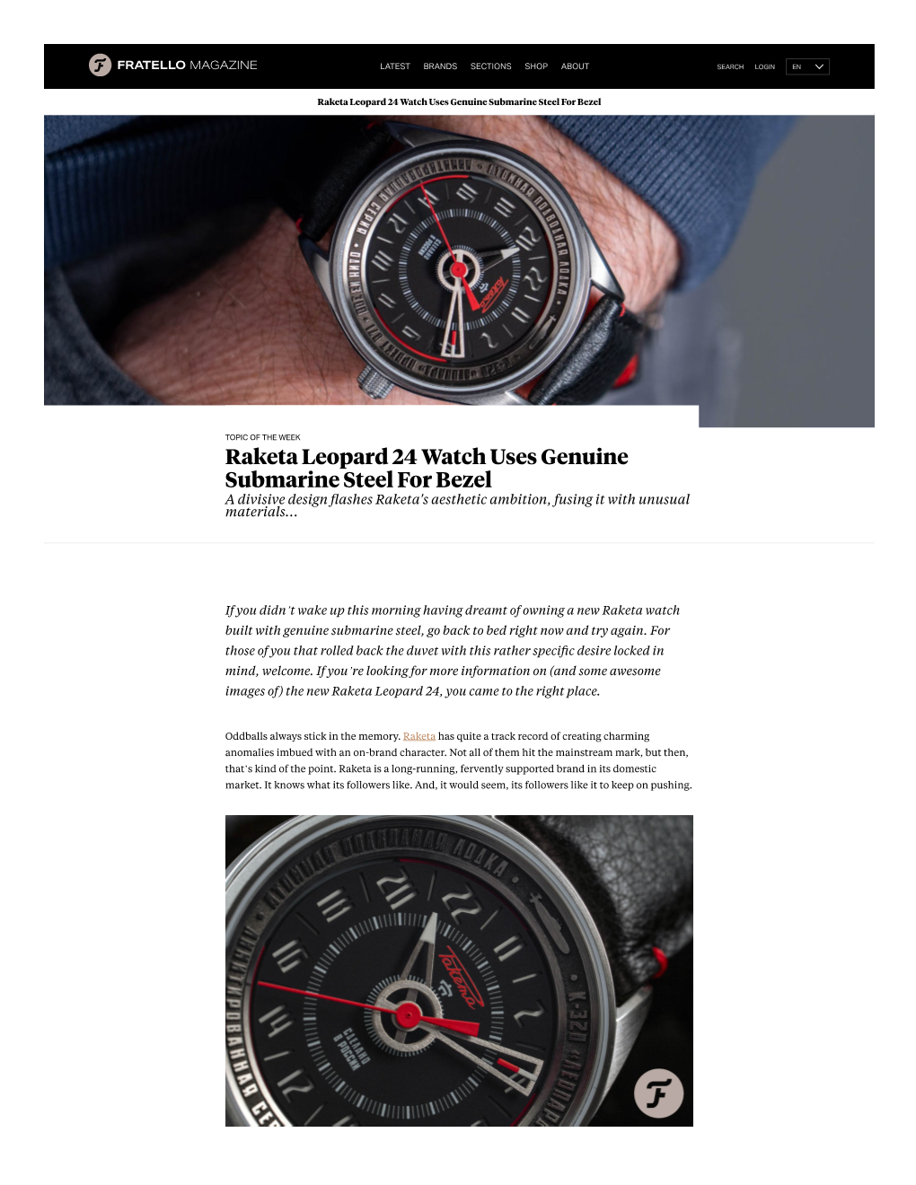 Raketa Leopard 24 Watch Uses Genuine Submarine Steel for Bezel a Divisive Design ﬂashes Raketa's Aesthetic Ambition, Fusing It with Unusual Materials