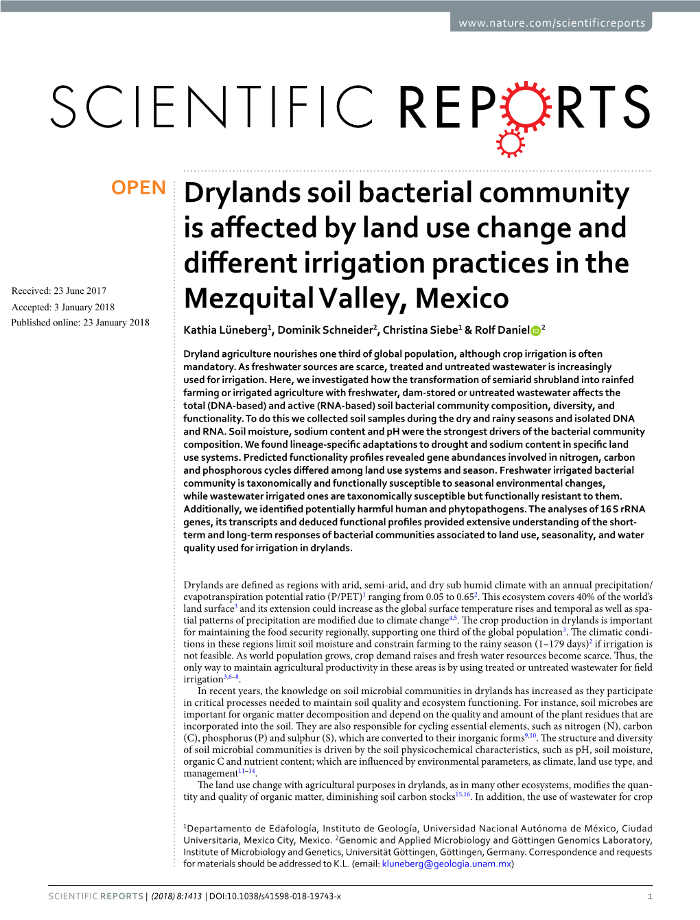 Drylands Soil Bacterial Community Is Affected by Land Use Change and Different Irrigation Practices in the Mezquital Valley