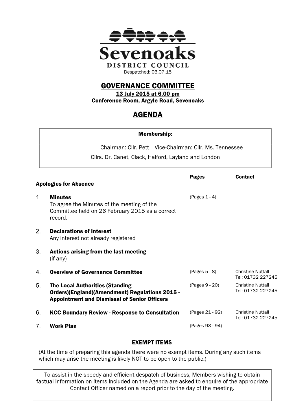 (Public Pack)Agenda Document for Governance Committee, 13/07