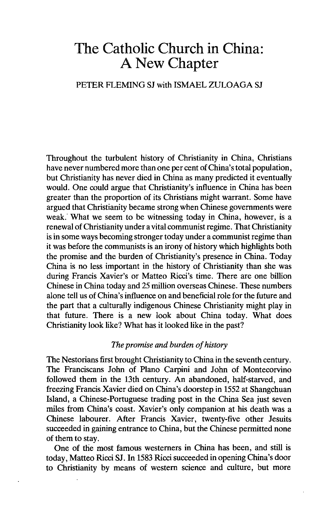 The Catholic Church in China: a New Chapter