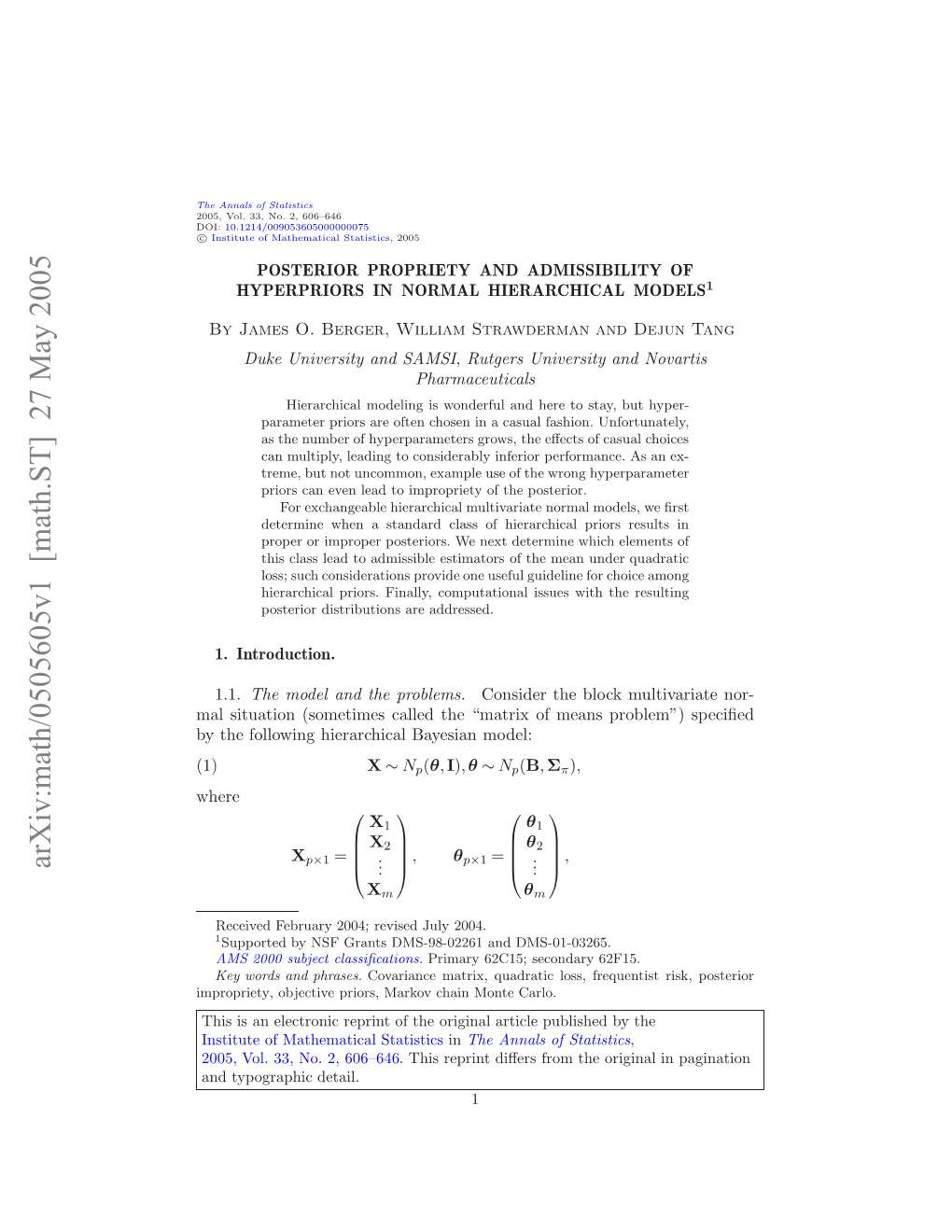 Posterior Propriety and Admissibility of Hyperpriors in Normal