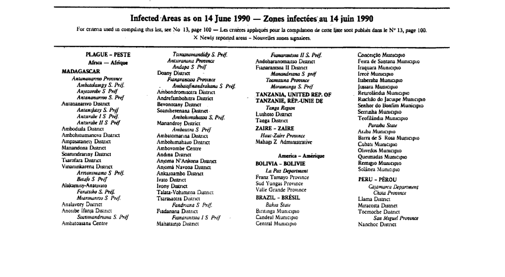 Infected Areas As on 14 June 1990 — Zones Infectées Au 14 Juin 1990