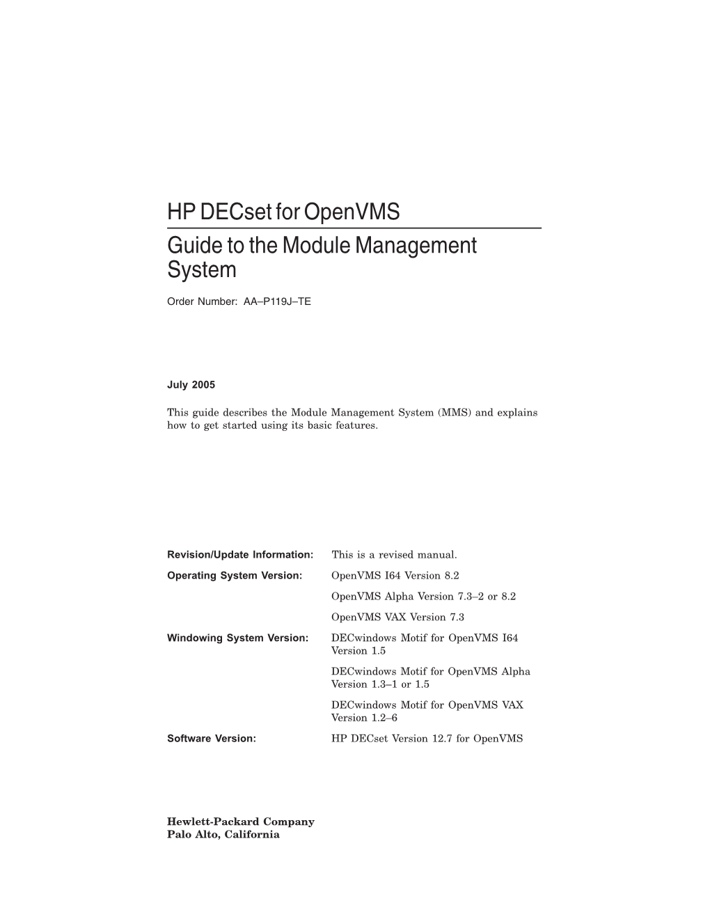 HP Decset for Openvms Guide to the Module Management System