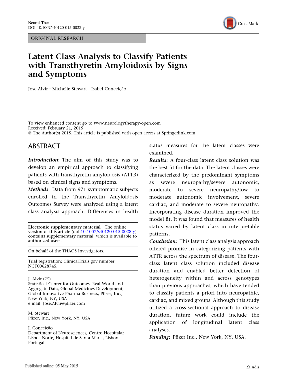 Latent Class Analysis to Classify Patients with Transthyretin Amyloidosis by Signs and Symptoms