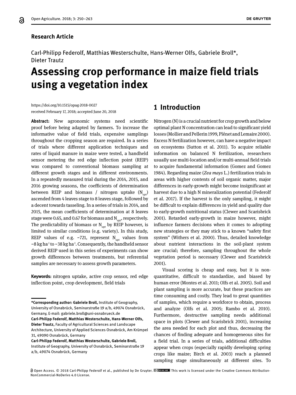 Assessing Crop Performance in Maize Field Trials Using a Vegetation Index