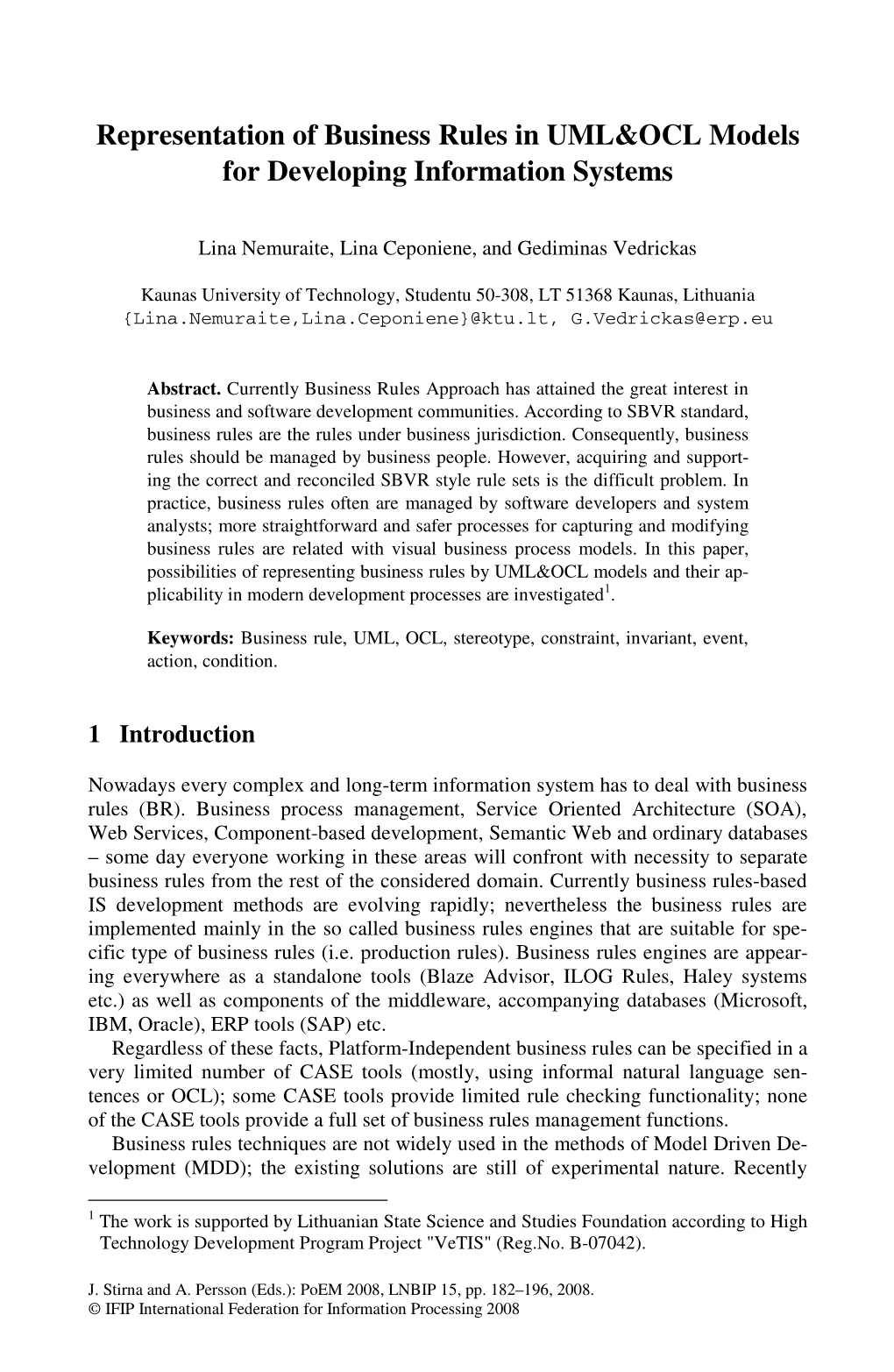 Representation of Business Rules in UML&OCL Models for Developing