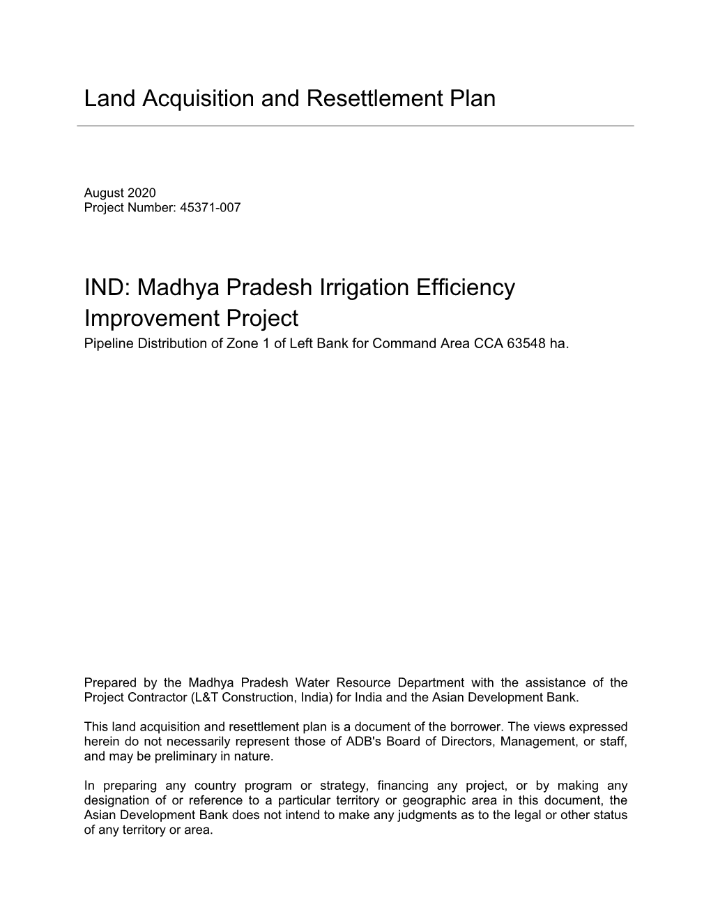 45371-007: Madhya Pradesh Irrigation Efficiency Improvement Project