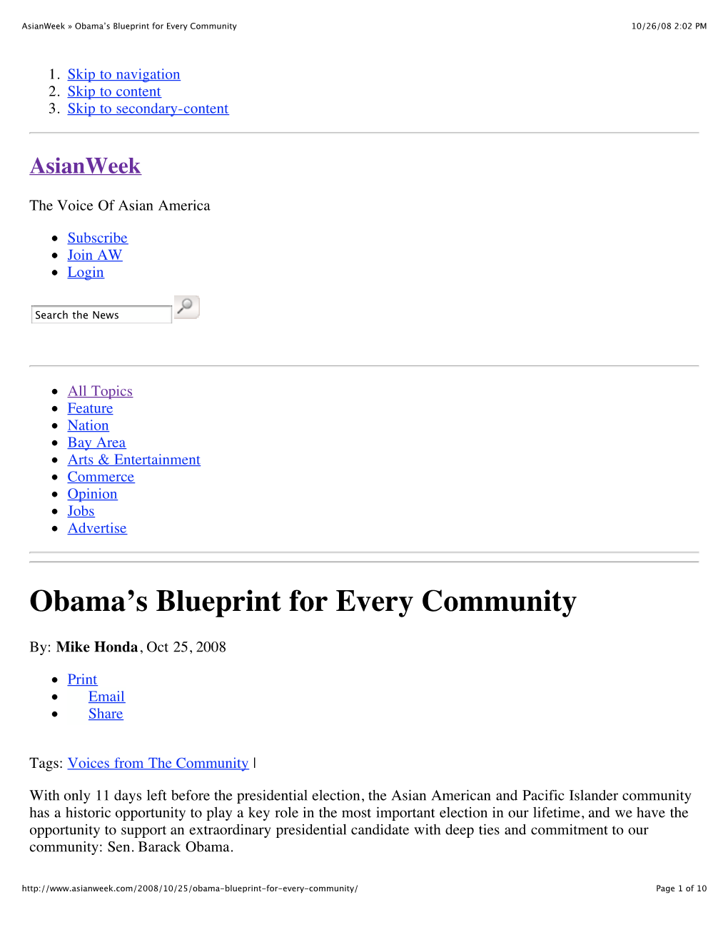 Asianweek » Obama's Blueprint for Every Community