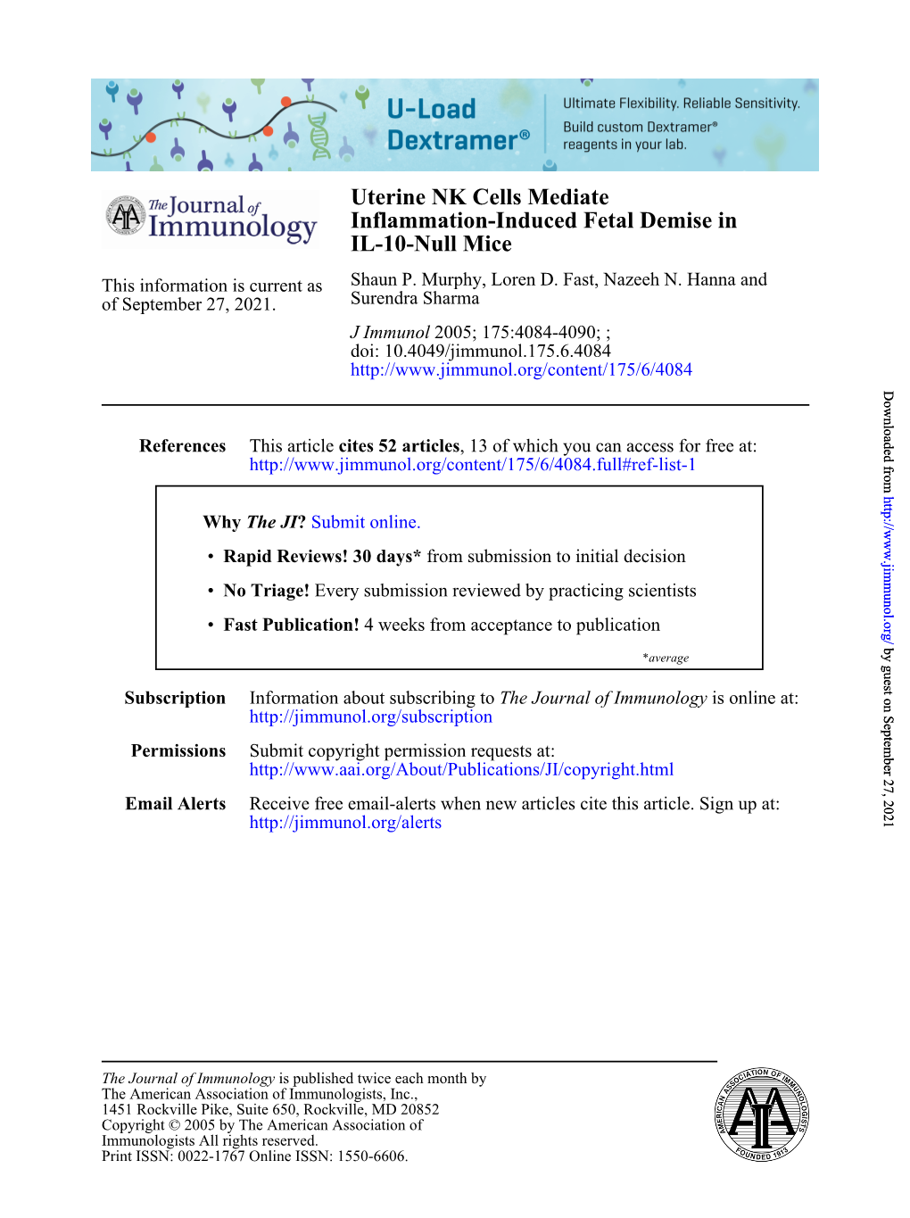 IL-10-Null Mice Inflammation-Induced Fetal Demise in Uterine NK Cells Mediate