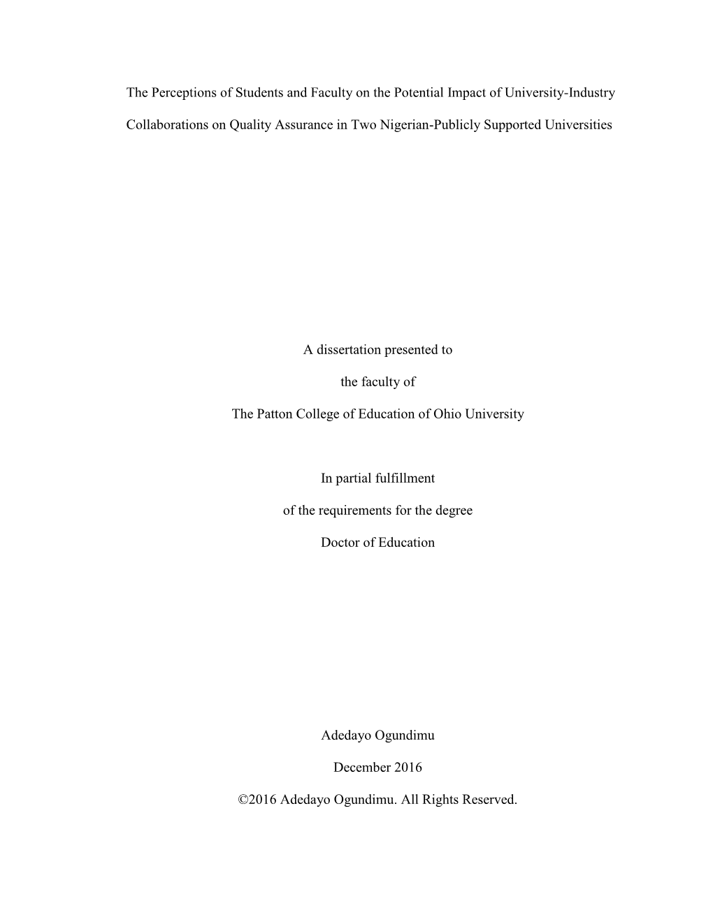 The Perceptions of Students and Faculty on the Potential Impact of University-Industry Collaborations on Quality Assurance in Two Nigerian