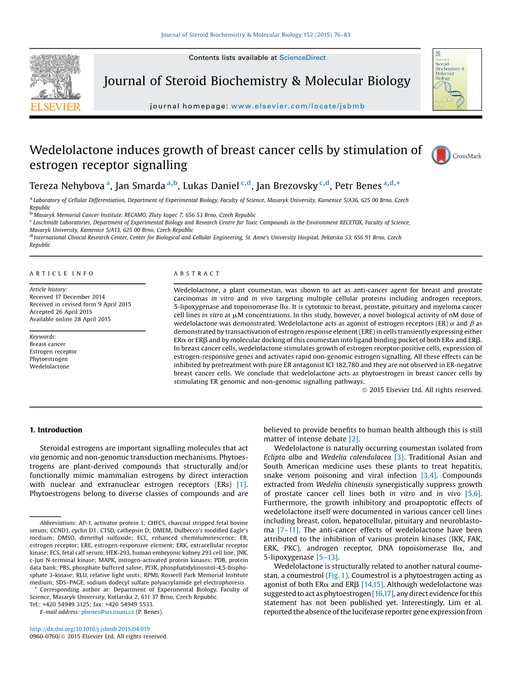 Wedelolactone Induces Growth of Breast Cancer Cells by Stimulation of Estrogen Receptor Signalling