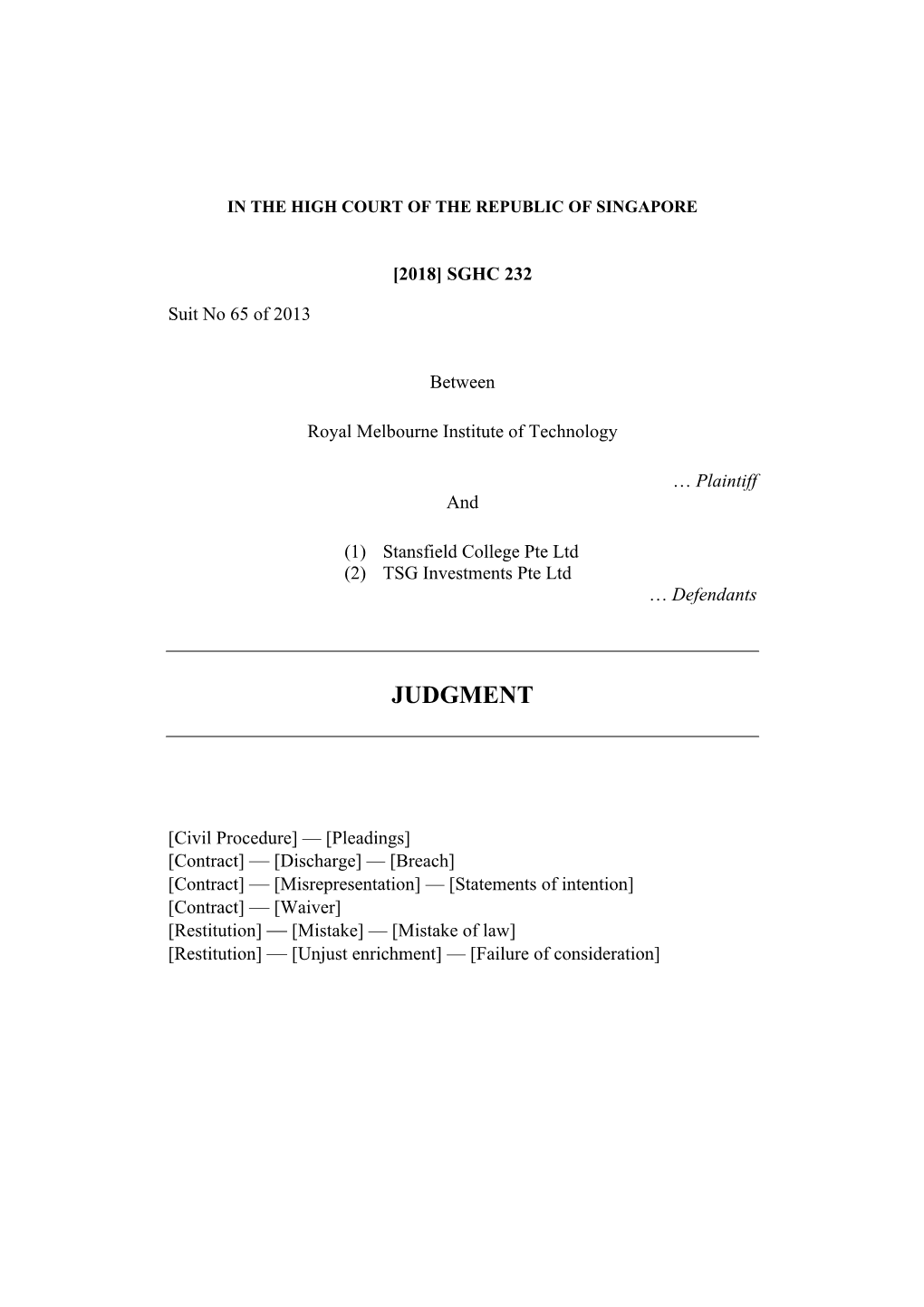 Rmit-V-Stansfield-Judgment---Final-24102018-Pdf.Pdf