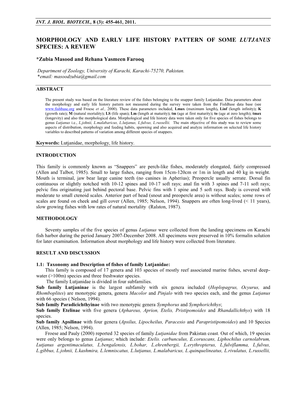 Morphology and Early Life History Pattern of Some Lutjanus Species: a Review