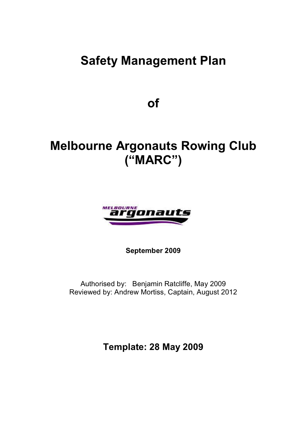 Safety Management Plan of Melbourne Argonauts Rowing Club